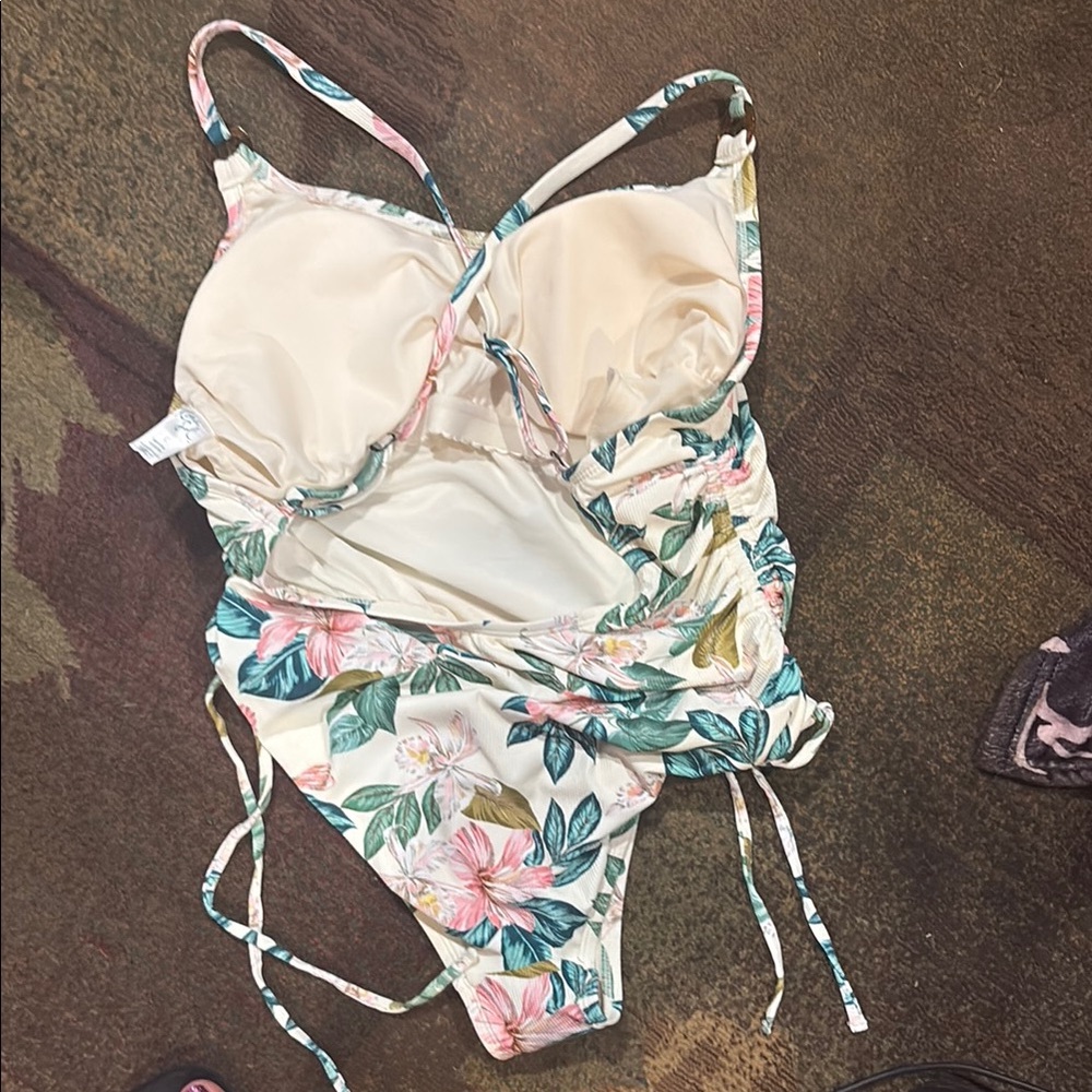 Kona Sol White and Pink One Piece Swimsuit with Adjustable Straps - Picture 2 of 2